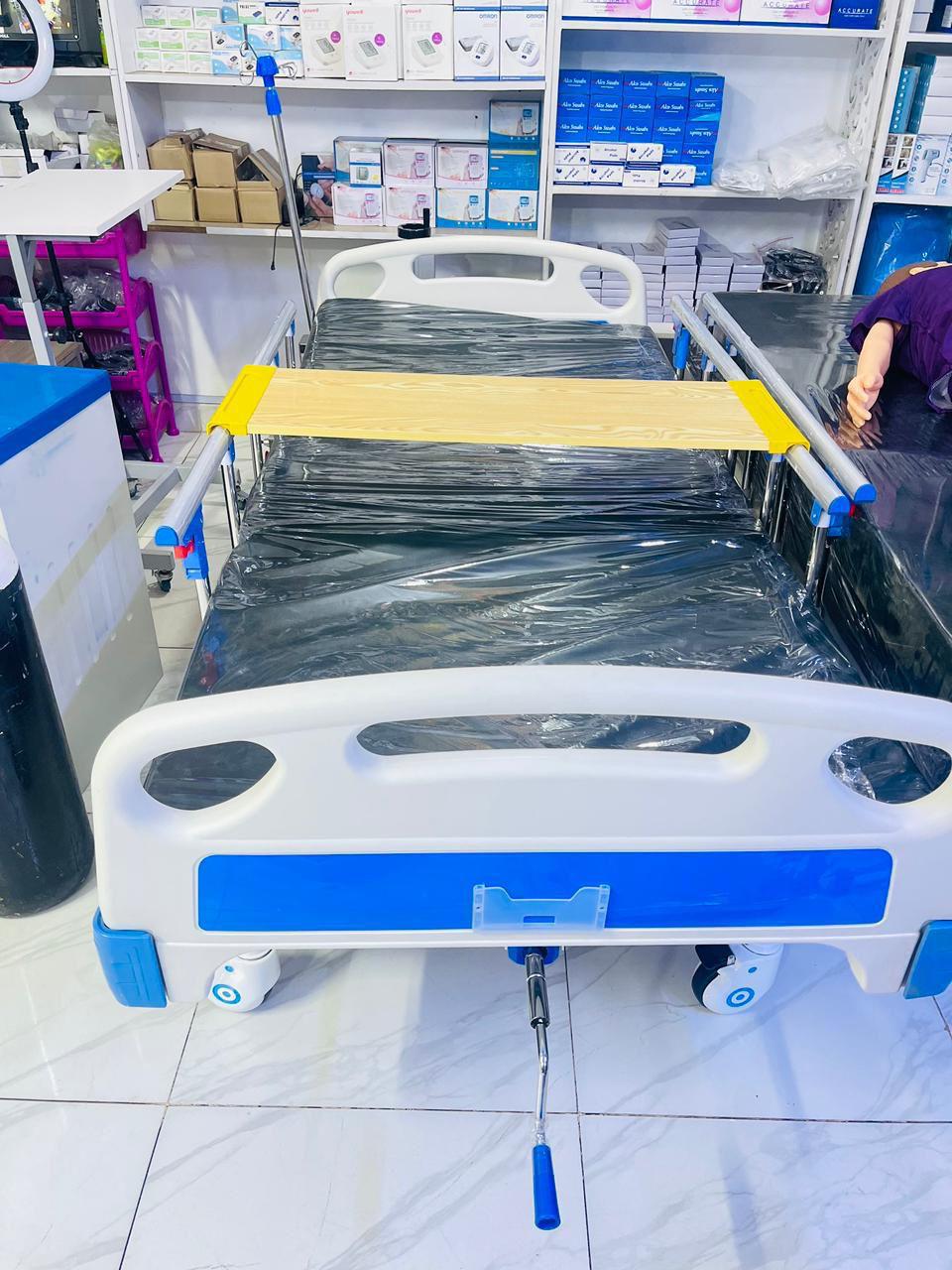 Single Crank Bed with Mattress, Dripstand and Overbed table